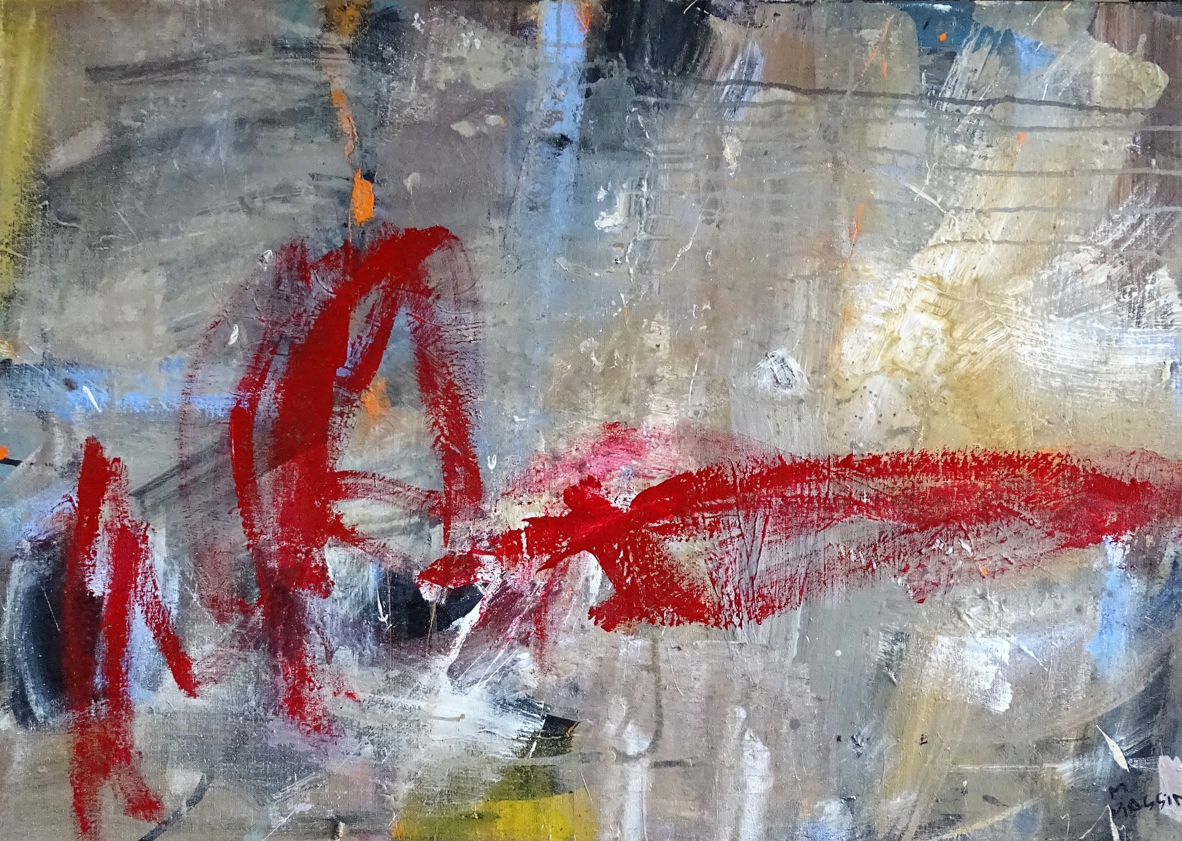 TRAITS ROUGES  - la rencontre  70X100 cm acrylic on canvas